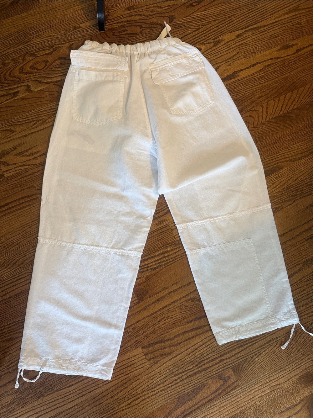 Zara White Drawstring Cargo-Style Joggers Linen and Cotton - Picture 8 of 12